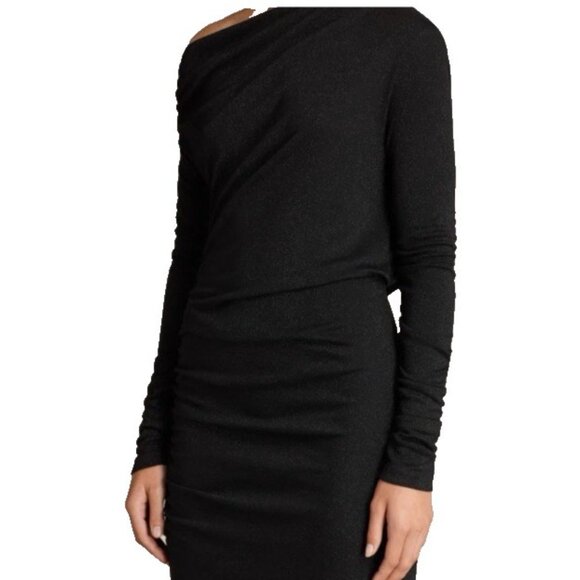 AllSaints Spitalfields 6 Black Ruched Long Sleeve Stretch - Picture 5 of 12